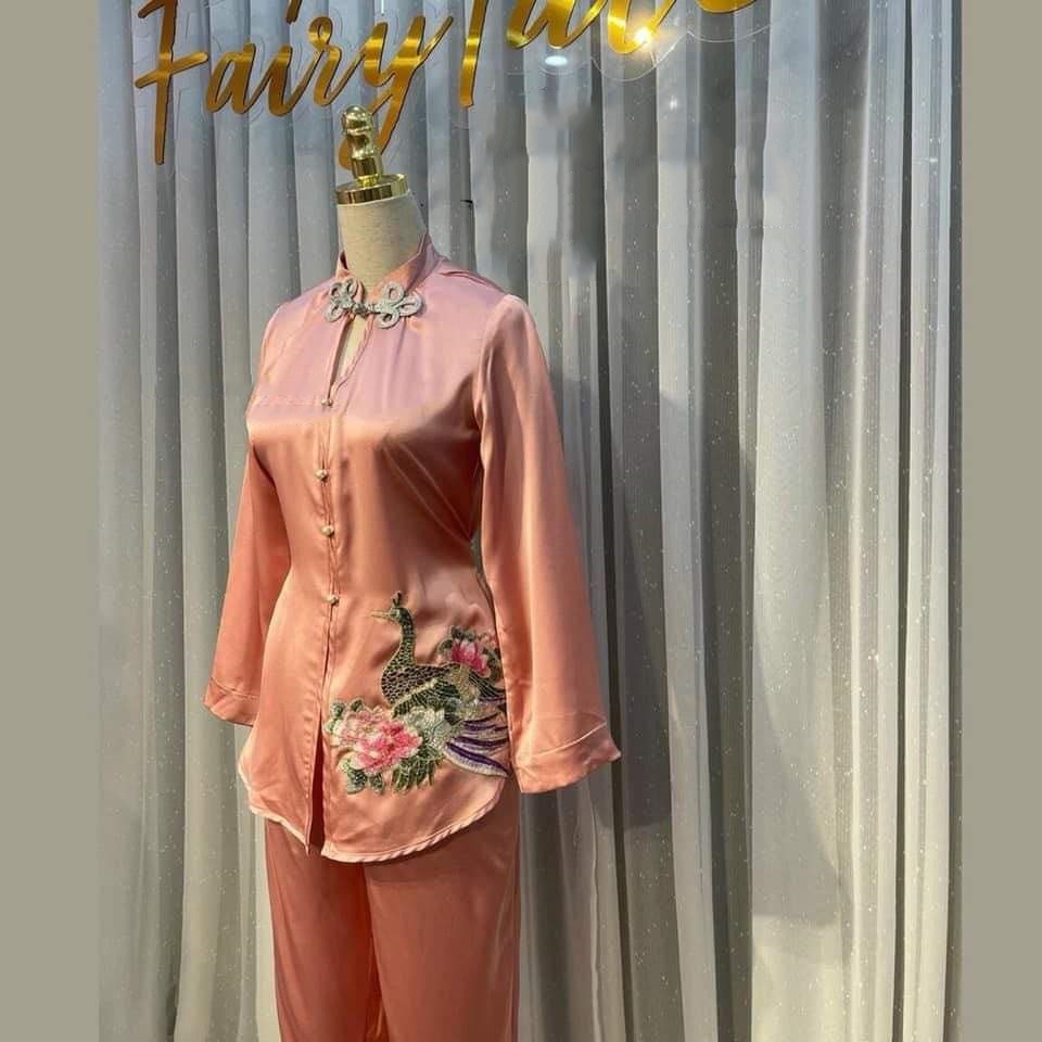 Đồ Lam Đi Chùa Nữ - Thêu Hoa Mẫu Đơn Cao Câp Trang Nhã AL047