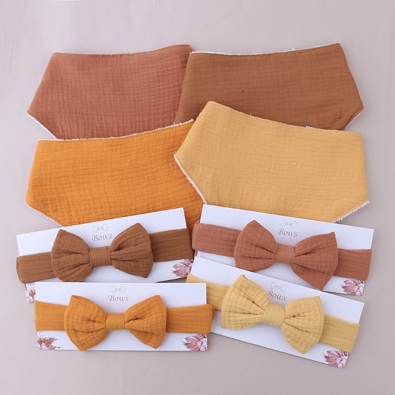 Set 2 Yếm Ăn Họa Tiết Tam Giác Thắt Nơ Cho Bé Gái