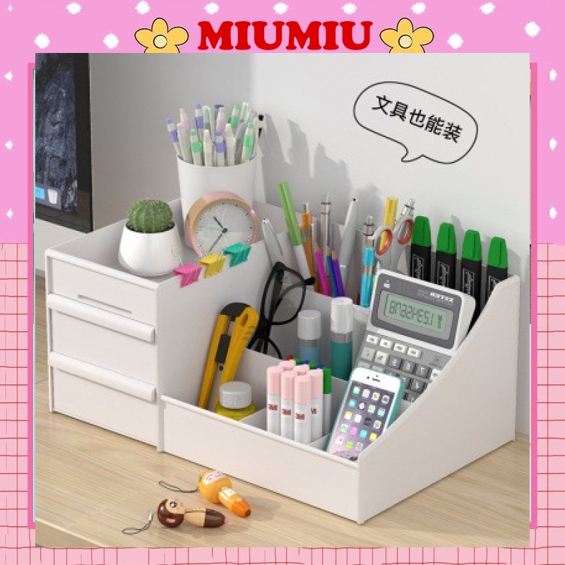 Kệ đựng đồ đựng mỹ phẩm đa năng để đồ trang điểm 3 tầng cao cấp tiện lợi bằng nhựa có chia ô và có ngăn kéo