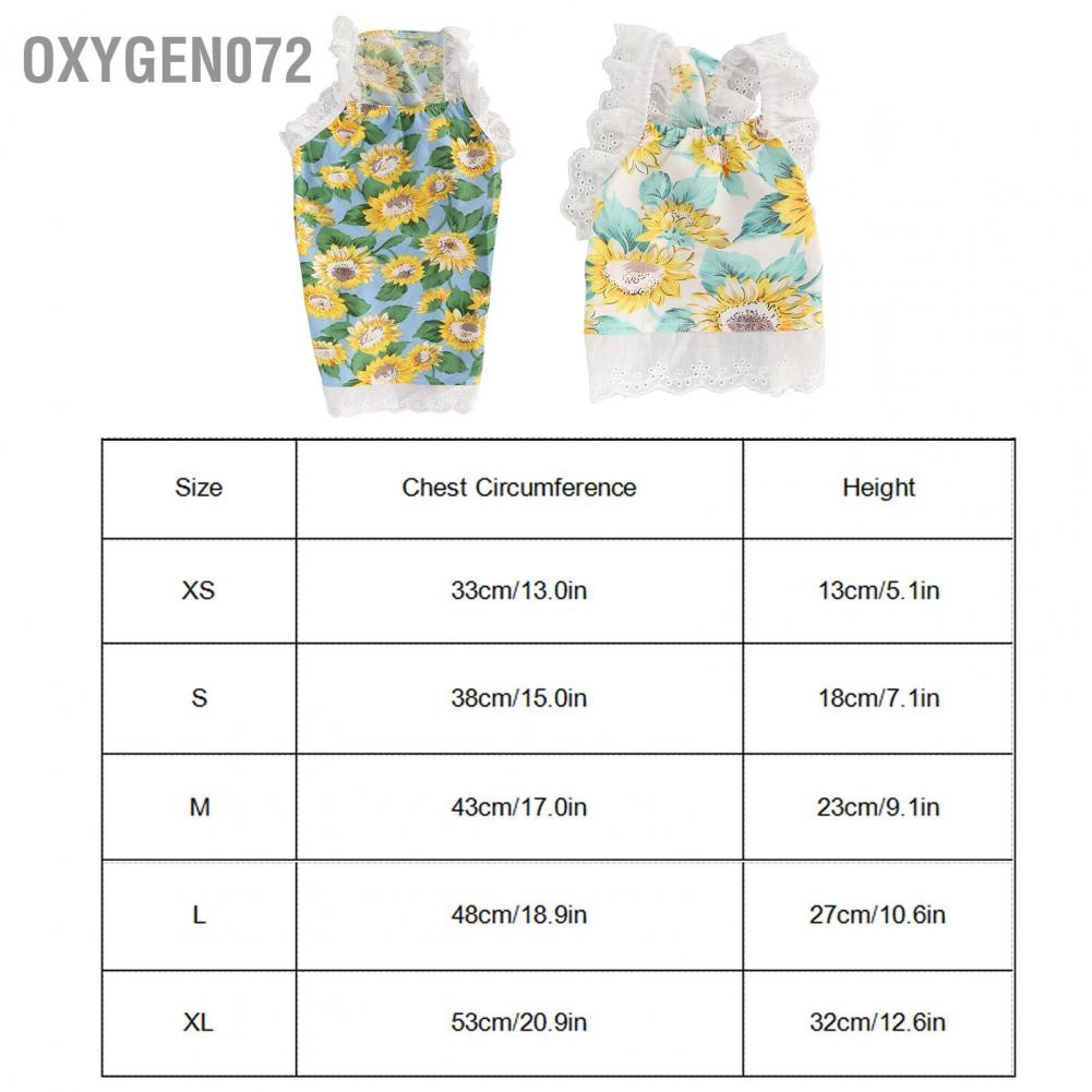 Oxygen072 Áo Cho Chó Mèo Thú Cưng Mùa Hè Pet Sunflower Skirt Bảo vệ ánh nắng Mặt trời Thoáng khí Mềm mại Dễ thương Váy Mèo Mùa hè cho Chó và