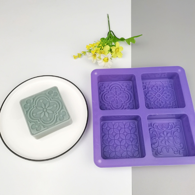 Khuôn Silicone Tạo Hình Làm Xà Phòng 4 Ngăn Hình Vuông