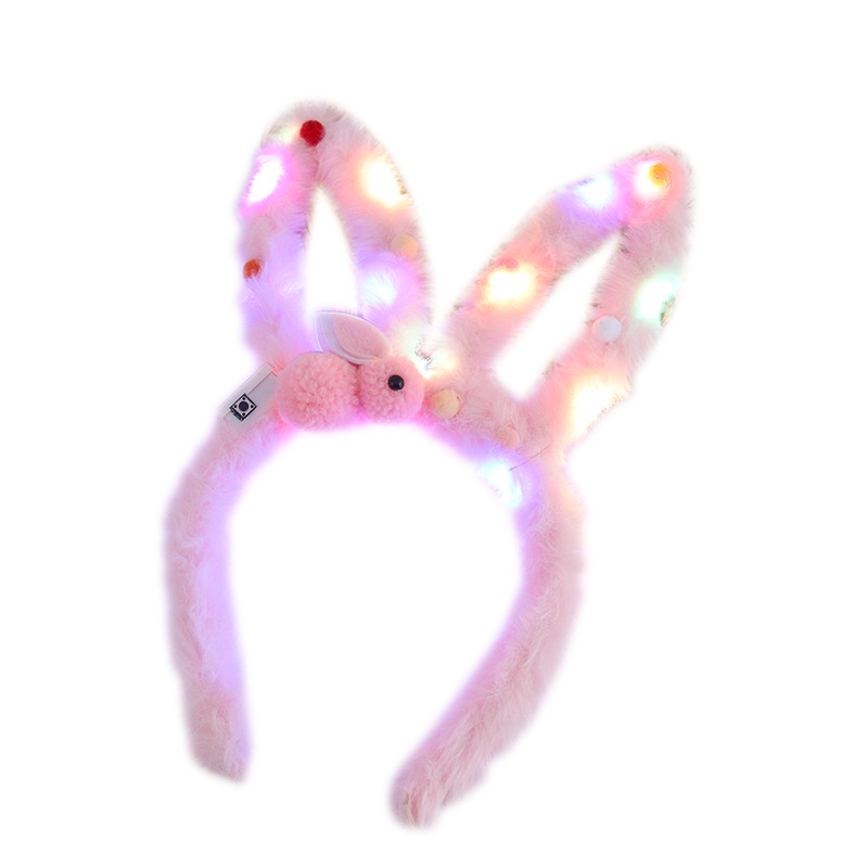 Băng Đô Tai Thỏ Đính Lông Vũ Dạ Quang