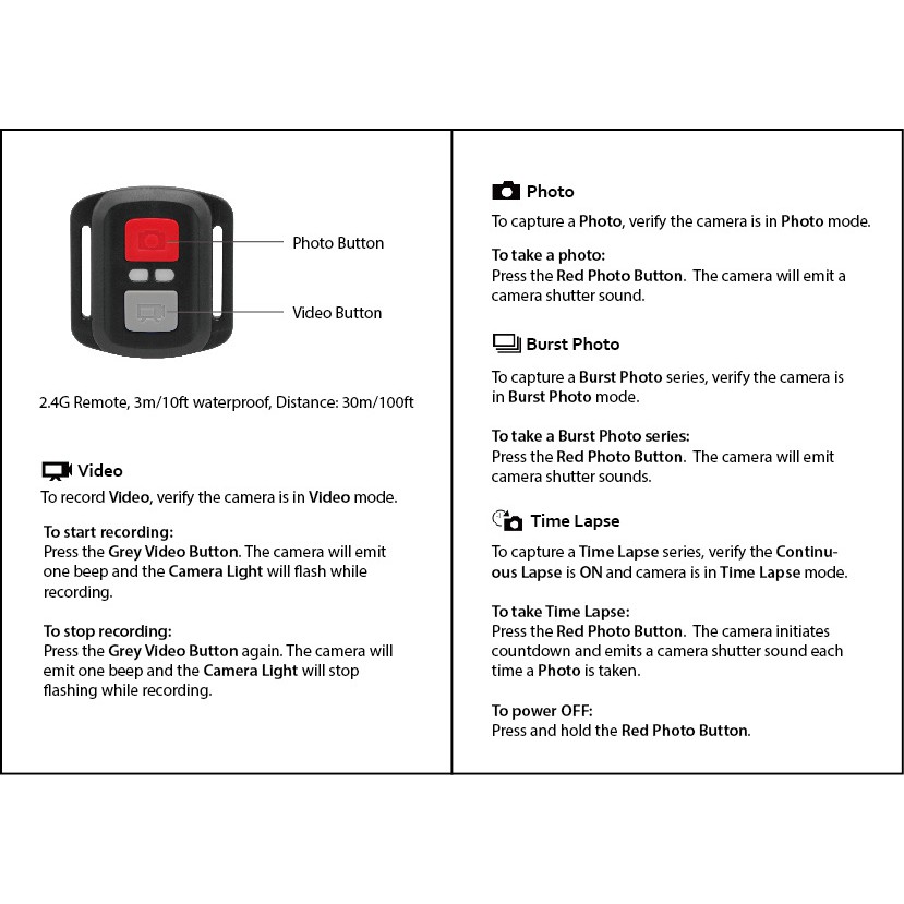 Remote chụp hình 2.4G EKEN H9 / H9R / H3R / H8 / H8R (Đen)