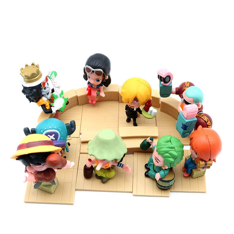 Ready Stock 9pcs/lot Building Blocks One Piece Q style Luffy PVC Action Figure Collection Toy Kids Birthday Xmas Gifts