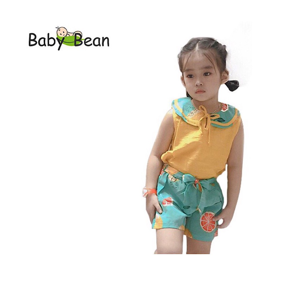 Đồ Bộ Đũi Tơ Cổ Sen thắt Nơ bé gái BabyBean