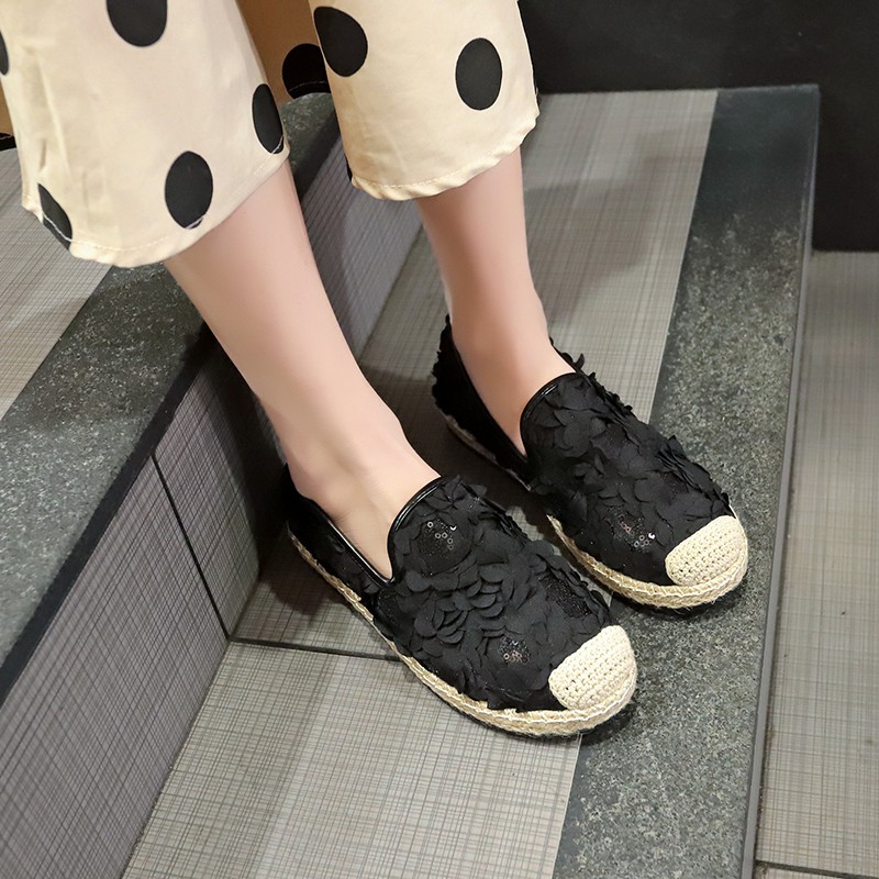 Giày sục slip on hoa 3D hàng QC đế viền cói