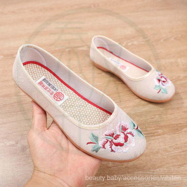 Giày búp bê vải đế mềm thoải mái thêu họa tiết dân tộc phong cách Bắc Kinh cổ điển dành cho nữ