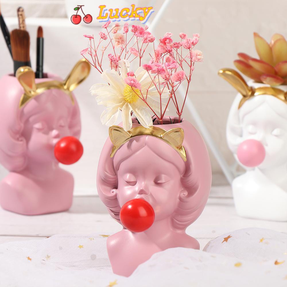 LUCKY Living Room Flower Bottle Pen Container Vase Statue Resin Vases Art Statue Modern Home Decoration Girl Statue Dry Vase Fleshy Plant Flowerpot