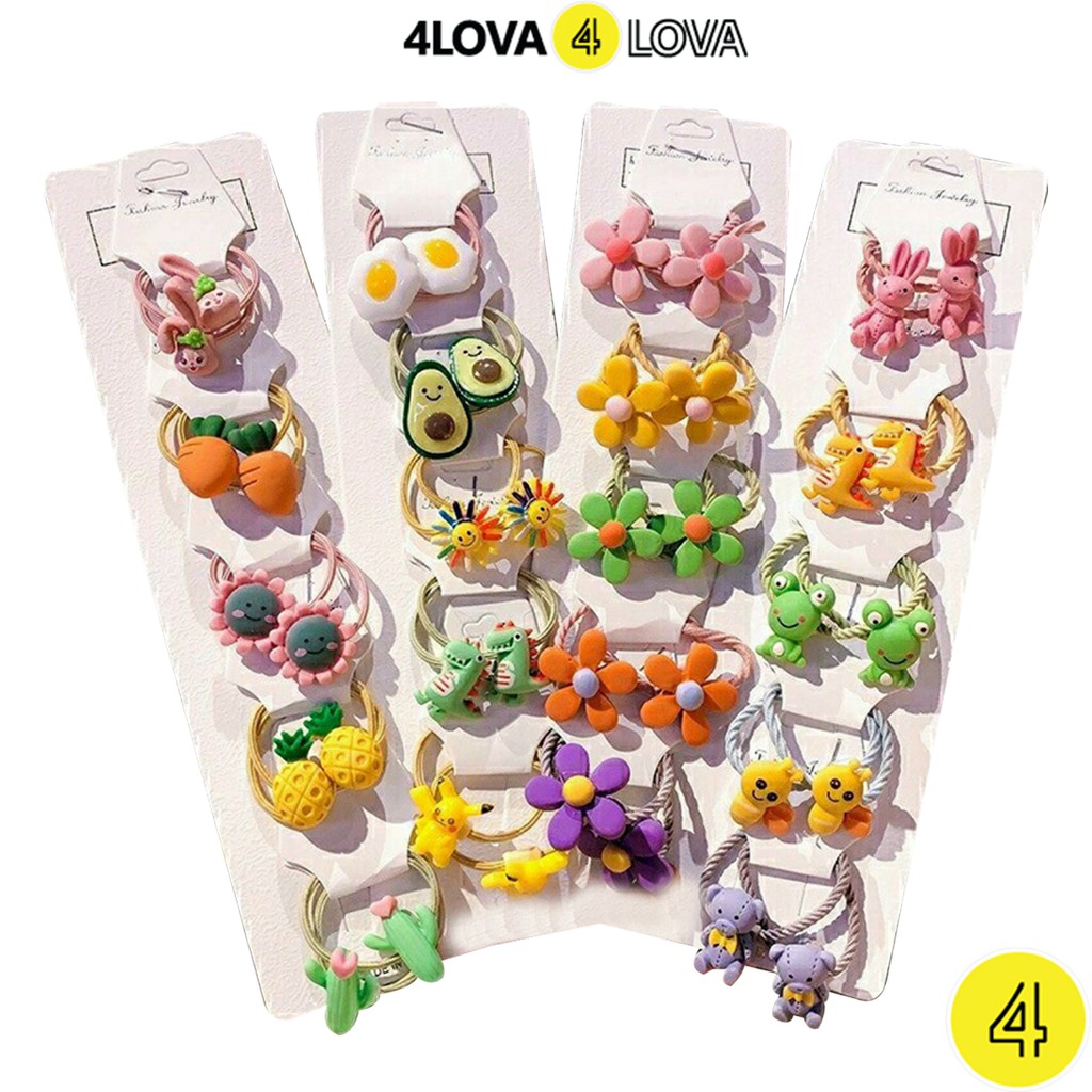 Set 5 dây thun và kẹp tóc 4LOVA kiểu dáng dễ thương cho bé gái từ 1 đến 10 tuổi