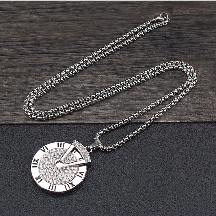 Vòng cổ nam màu bạc dây chuyền nam nữ unisex Kuu Clothes Clock Chain Phụ kiện Titan không gỉ - Clock Chain