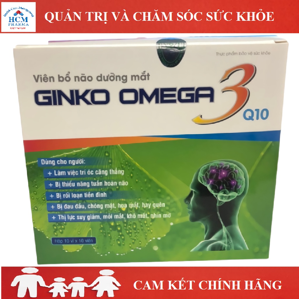 Bổ não sáng mắt ginkgo biloba chính hãng HCM GINKO BILOBA OMEGA3 Q10 100 viên tuần hoàn máu não tăng cường trí nhớ BPC03