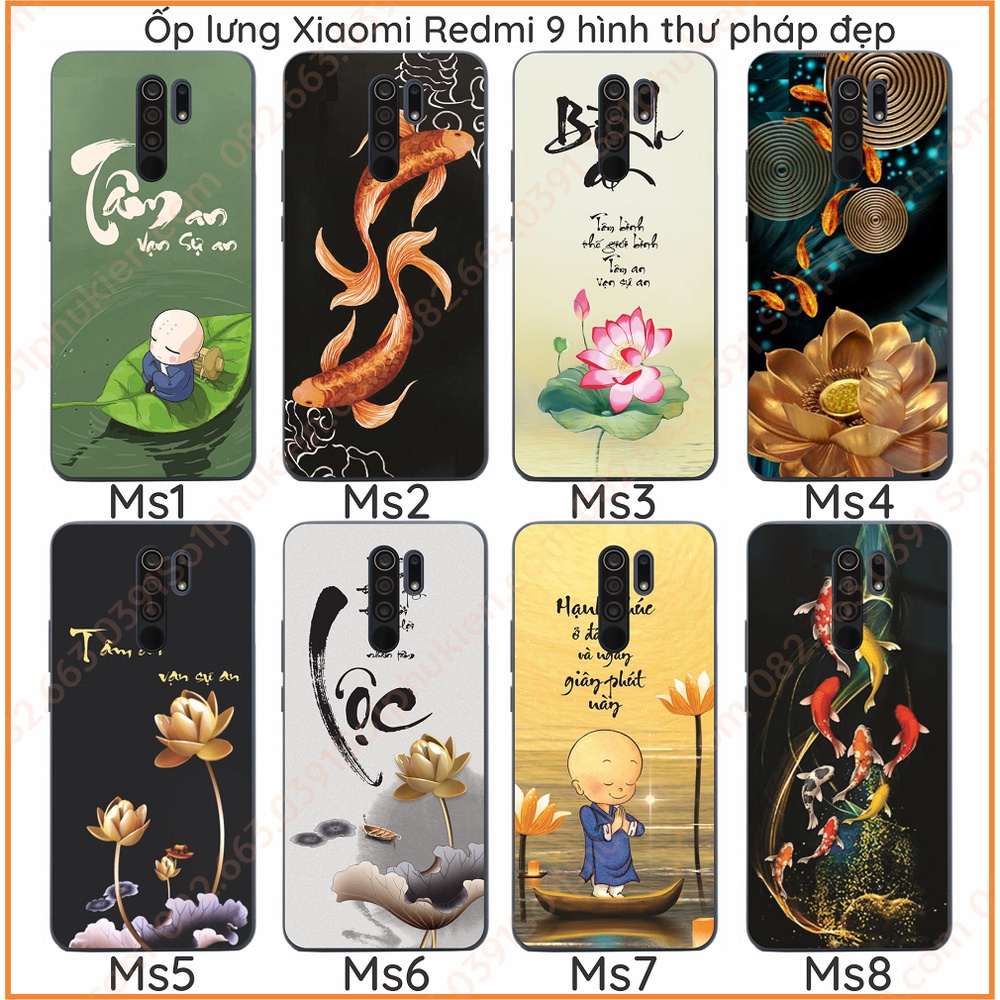 Ốp lưng Xiaomi Redmi 9 hình cá koi, thư pháp đẹp