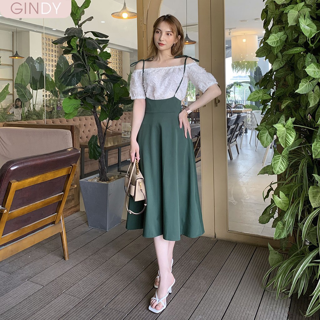 Set váy nữ GINDY thanh xuân ngọt ngào chân váy hai dây mix áo trễ siêu xinh V10120 | BigBuy360 - bigbuy360.vn