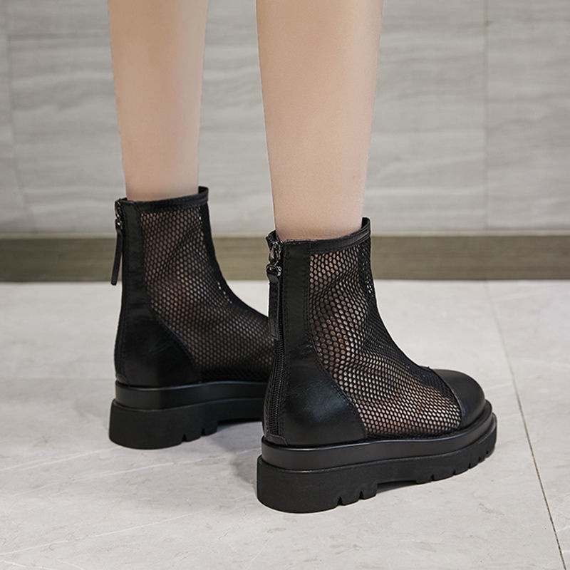 Women's Mesh Boots Hollow-out Mesh Boots Spring Short Boots Summer Thin Dr. Martens Boots Spring and Autumn Boots Thick Bottom Sandal Boots Spring and Summer