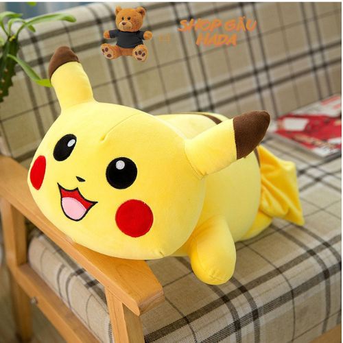 Gấu Bông Pikachu Vàng Nằm Dễ Thương Size 45cm Mềm Mịn, An Toàn Cho Bé Yêu