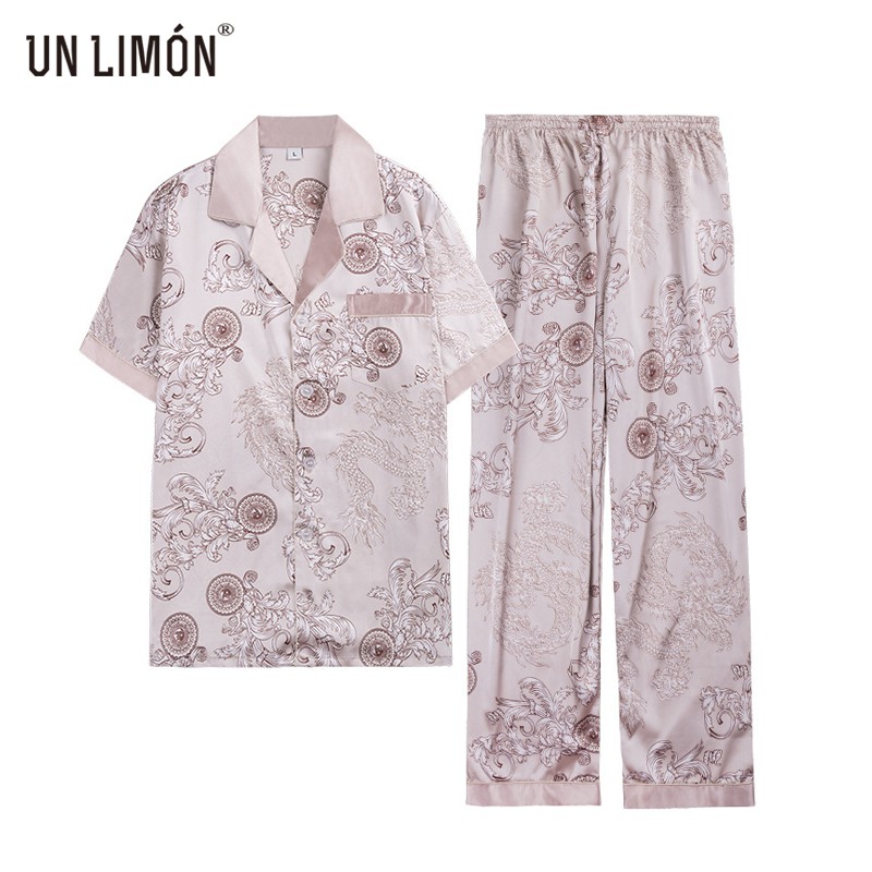 Bộ pijama lụa tay ngắn UNLIMON thoải mái cho nam