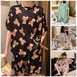 [ chỉ giao ngẫu nhiên ] Bộ quần áo ngủ cộc tay hè chất mát hoạ tiết cute