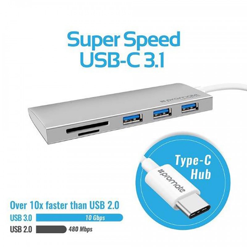 Bộ Hub chuyển đổi Promate Type-C sang USB 3.0 / Type-C / SD / MicroSD Đa Năng cho Surface