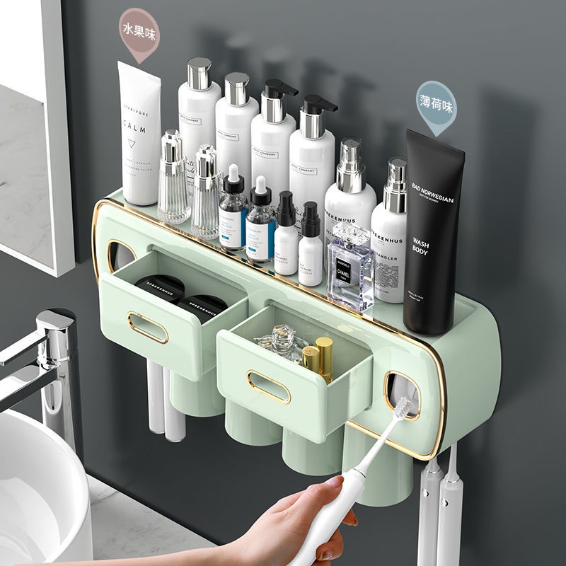Giá Đỡ Bàn Chải Đánh Răng Gắn Tường Đa Năng Có Ngăn Kéo Tiện Lợi Dành Cho Phòng Tắm