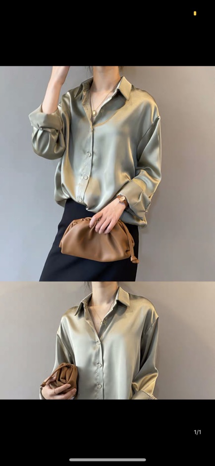 Sơ mi lụa màu xanh rêu