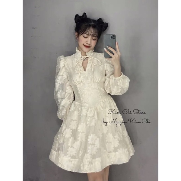 ĐẦM HOA NỔI CỔ ĐỨNG SIÊU HACK EO(14clothinggg)