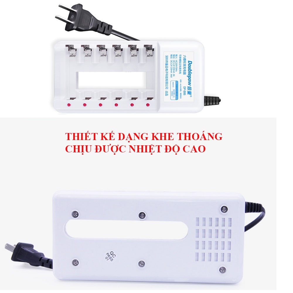 Bộ sạc pin tiểu AA AAA 6 cổng Doublepow DP-B06 - Sạc pin tiểu đa năng Nimh Nicd tiêu chuẩn