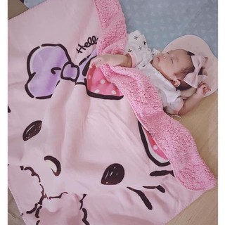 Chăn cho bé mùa đông lông cừu 2 lớp cực kỳ mềm mại mèo kitty 70 x 100cm Chăn lông cừu trẻ em loại mỏng hình hello kitty