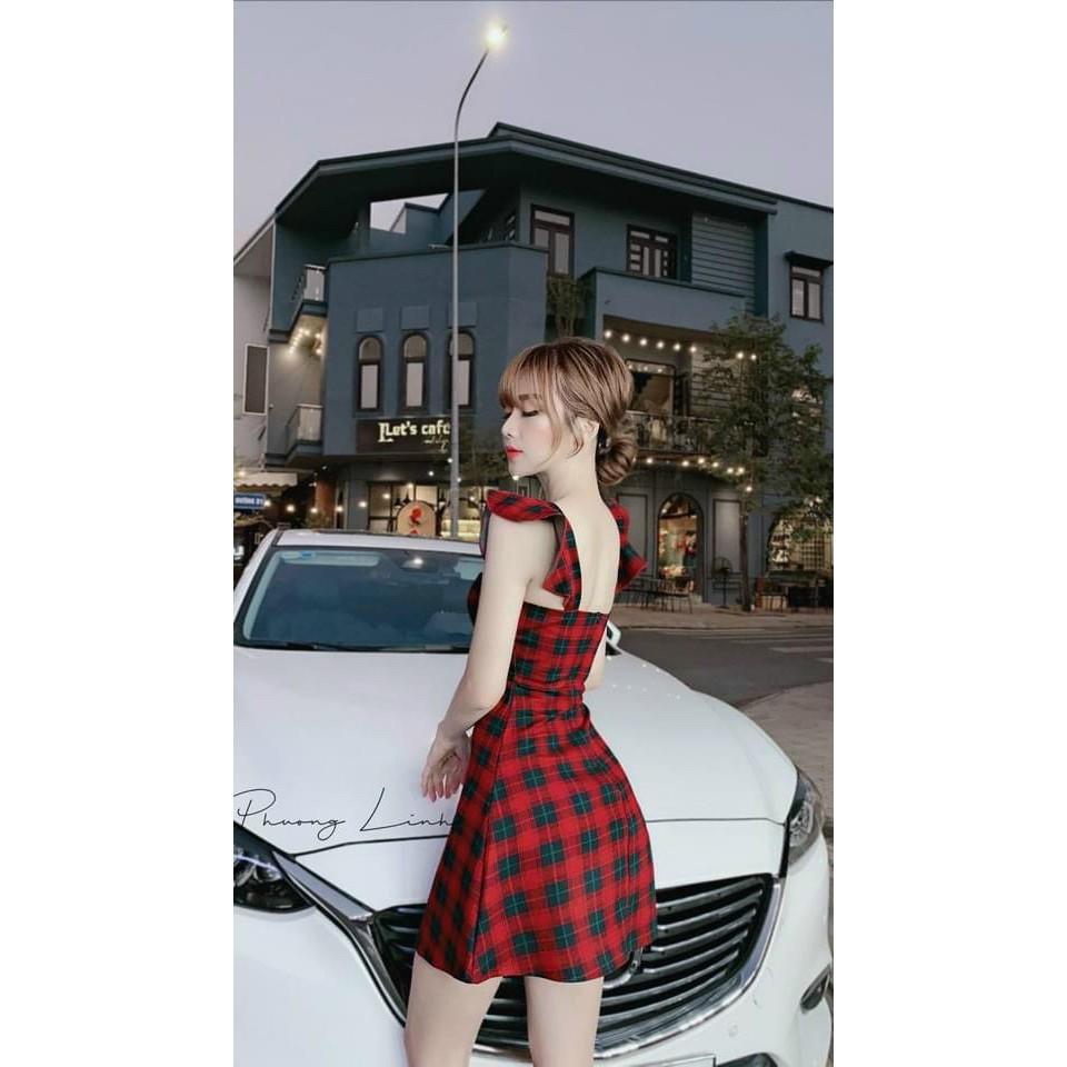 váy nữ kẻ caro tay cánh tiên phong cách tiểu thư babydoll hình thật cuối | BigBuy360 - bigbuy360.vn