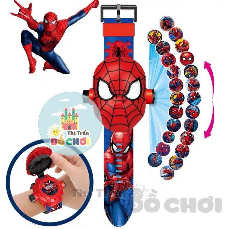 Đồ chơi cho bé trai ⌚️ FREESHIP ⌚️ Đồng hồ trẻ em cho bé trai mẫu siêu nhân người nhện chiếu 24 hình 3D 777-131B