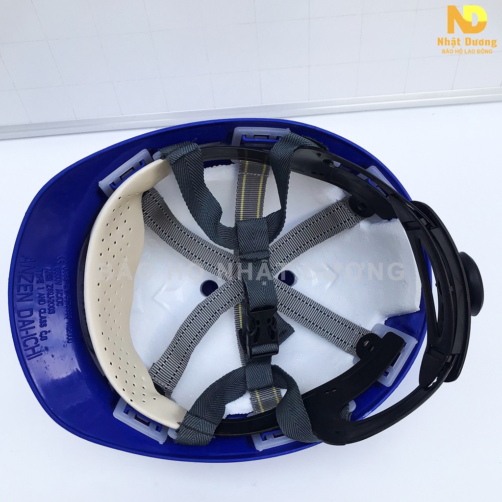 Mũ bảo hộ lao động khóa vặn màu xanh dương có lót xốp N08, Nón bảo hộ lao động Nhật Dương cho công nhân