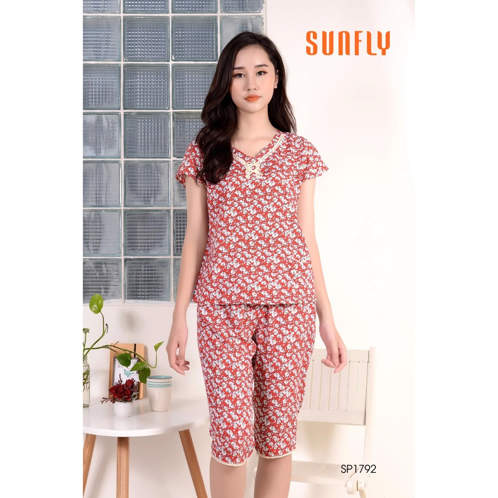 Bộ lanh áo cộc tay, quần lửng mặc nhà Sunfly SP1792