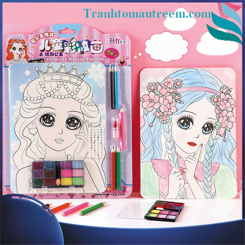 Tranh Tô Màu Trang Điểm Công Chúa Kèm Son