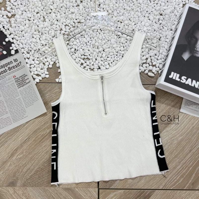 Áo len ba lỗ khóa chữ sườn hàng QC