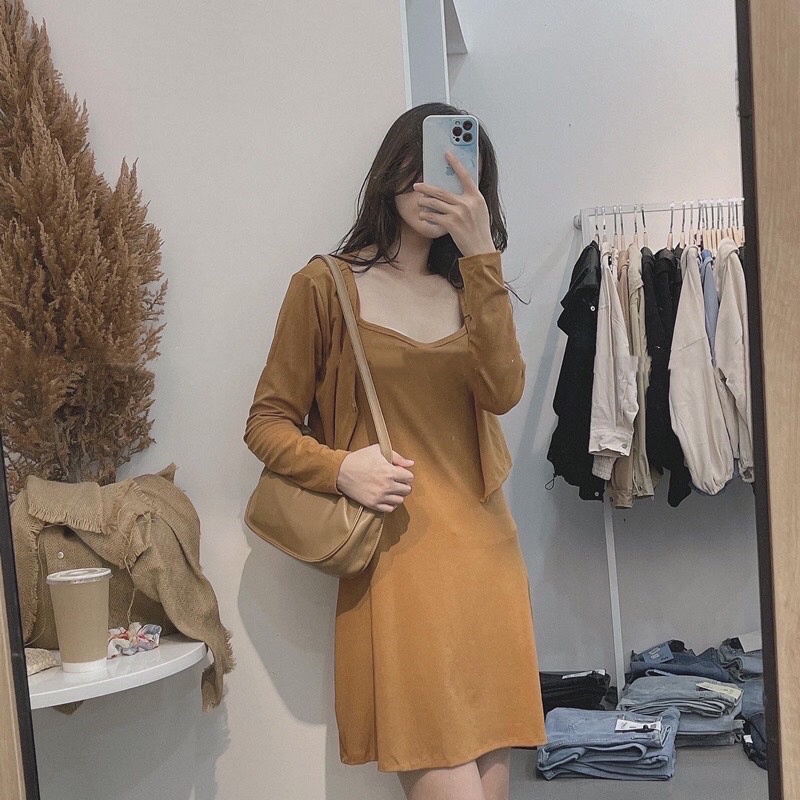 Váy hai dây kèm áo cadigan khoác ngoài - váy nữ đi chơiSet
