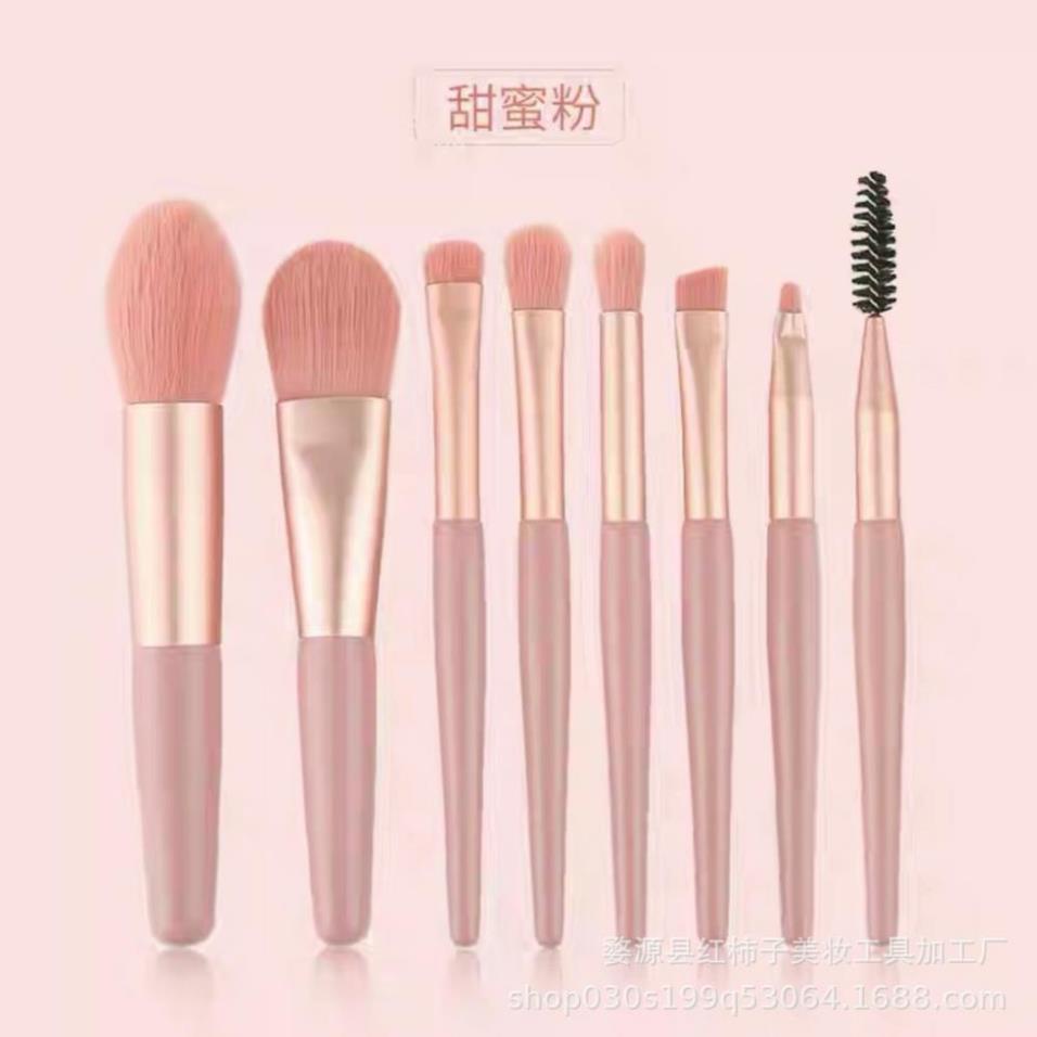 Cọ Trang Điểm, Bộ Cọ Trang Điểm 8 Cây Tặng Kèm Túi Zip Vintage SAM