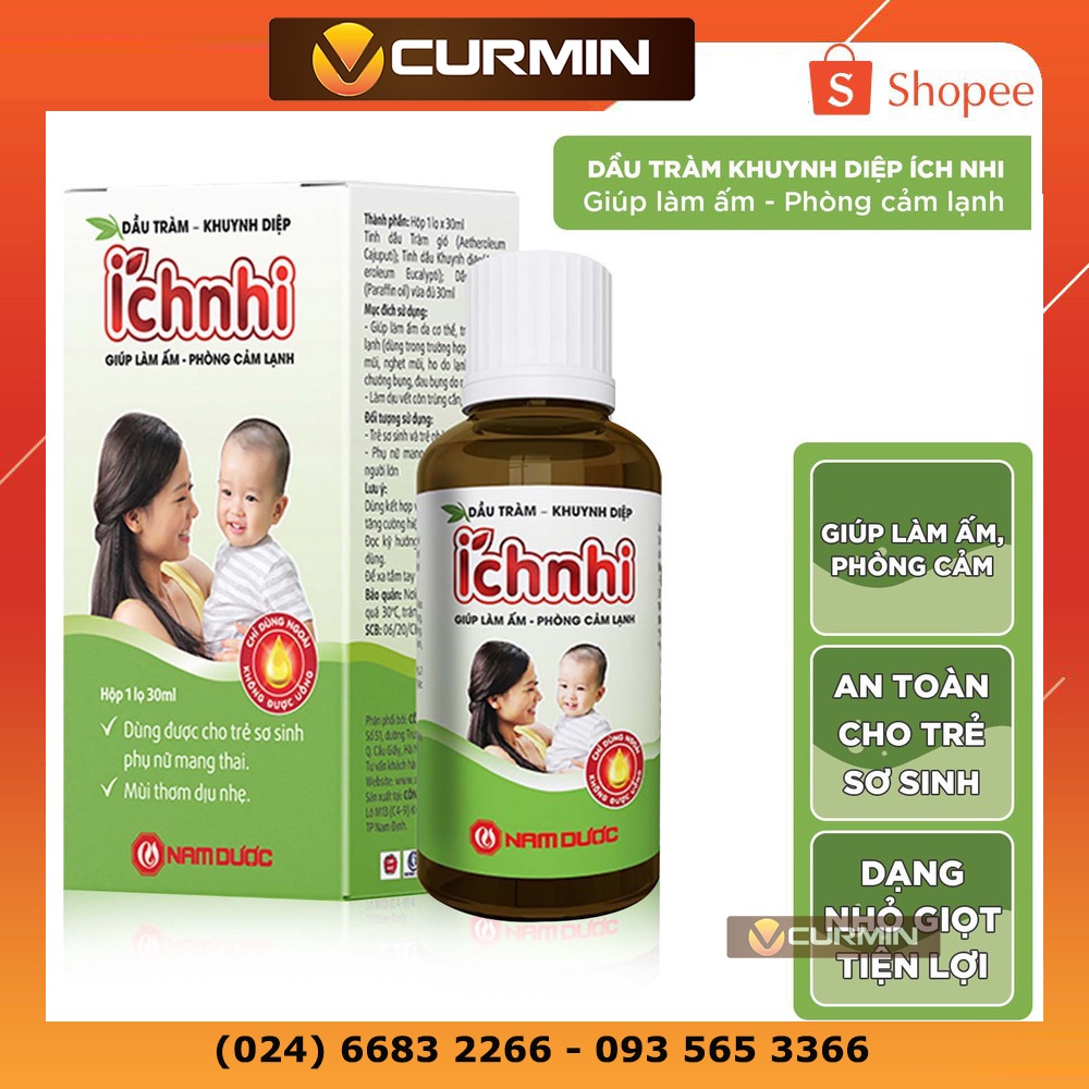 Dầu tràm khuynh diệp Ích Nhi 30ml giúp phòng cảm lạnh, làm ấm, an toàn cho trẻ sơ sinh và phụ nữ có thai, sau sinh