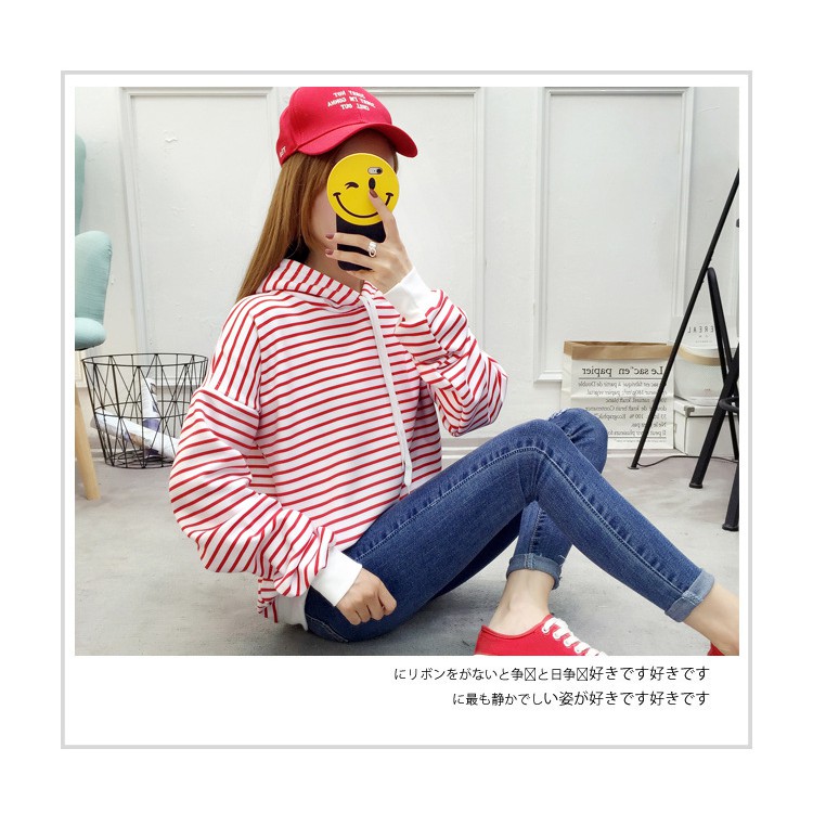 Áo Hoodie sọc ngang mùa thu cho bạn nữ