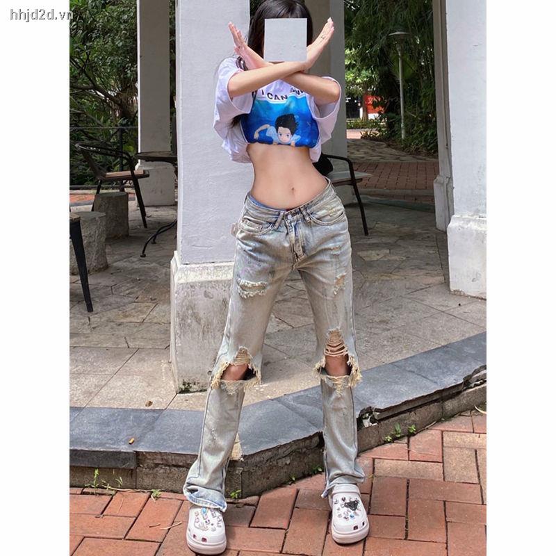 Quần jean ống suông rộng phong cách Âu Mỹ cá tính thời trang dành cho nữ