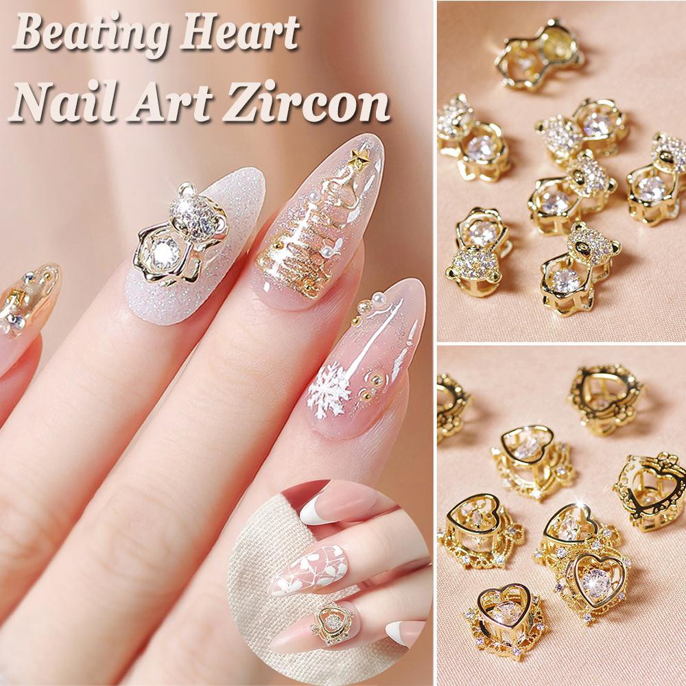 QQMALL Phụ Kiện Đá 3D Hình Gấu Bằng Hợp Kim Trang Trí Móng Tay