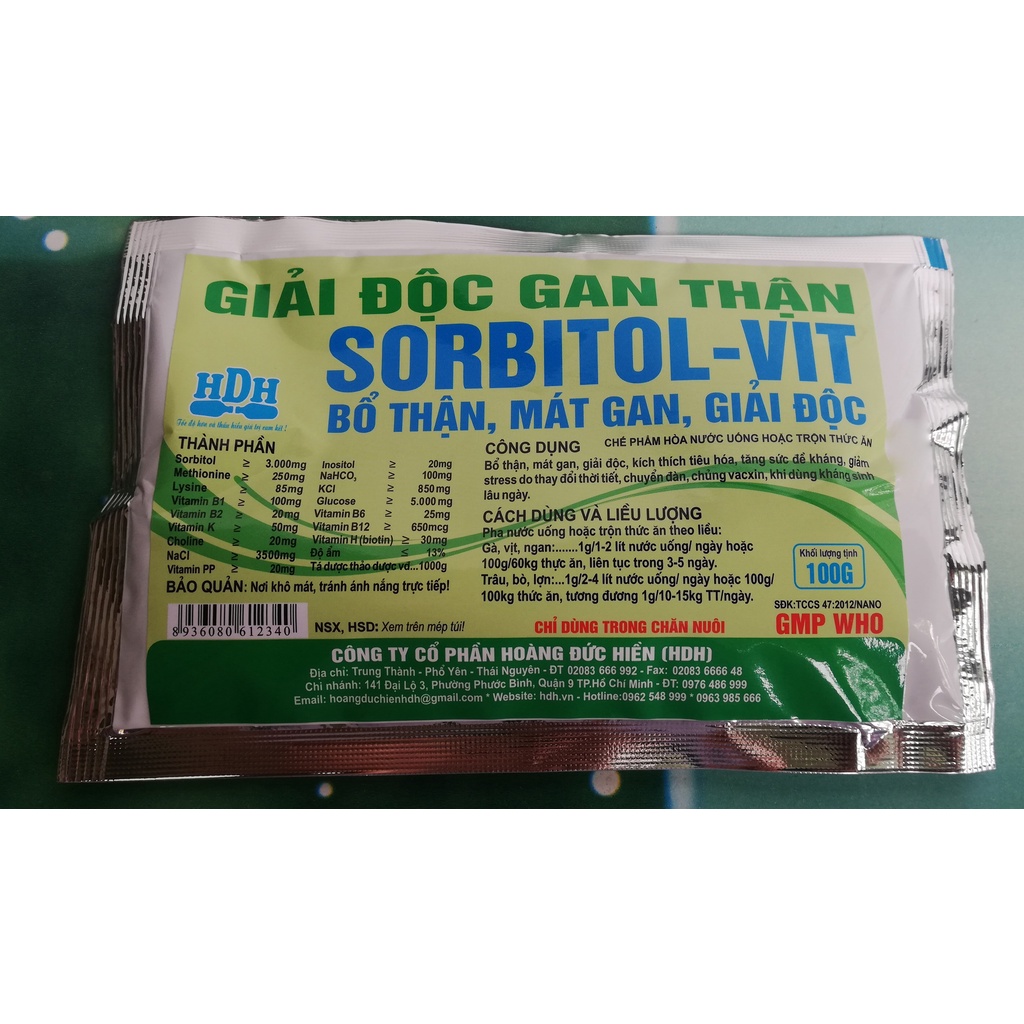 1 gói Giải độc gan thận Sorbitol-Vit 100g  bổ thận, mát gan, giải độc dùng tốt cho gia súc, gia cầm, chó mèo, gà chọi