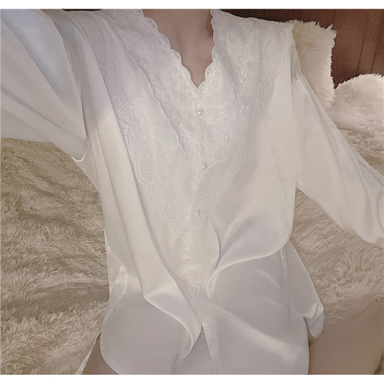 Mới Đồ ngủ Vải Lụa Mát Phối Ren Kiểu Pháp Thiết Kế Quyến Rũ Cho Nữ