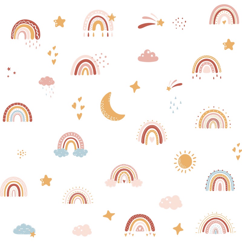 Giấy Dán Tường Họa Tiết Hoạt Hình Cầu Vồng/Mặt Trăng/Ngôi Sao Xinh Xắn