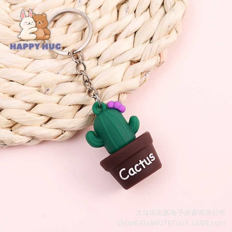 Móc khóa cute hình mèo may mắn và cây xương rồng độc đáo - Happy Hug