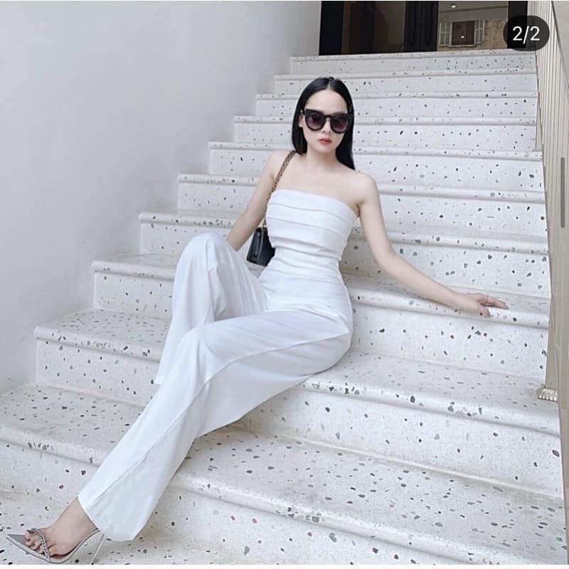 [SẴN MÚT NGỰC] Jumpsuit Ống Suông Cúp Ngực Xếp Li Tôn Dáng | BigBuy360 - bigbuy360.vn