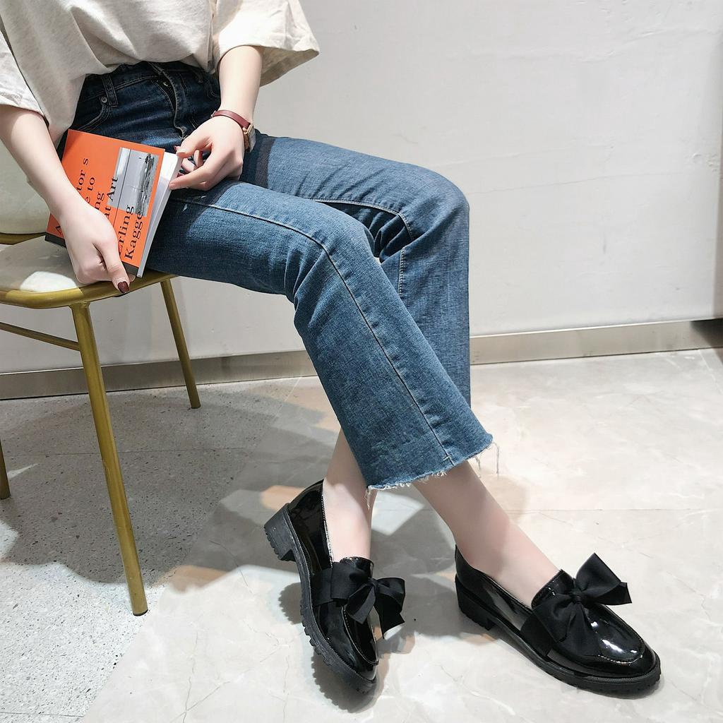 Giày Búp Bê Đế Bằng Mũi Tròn Màu Trơn Phong Cách Hàn Quốc Cá Tính Cho Nữ