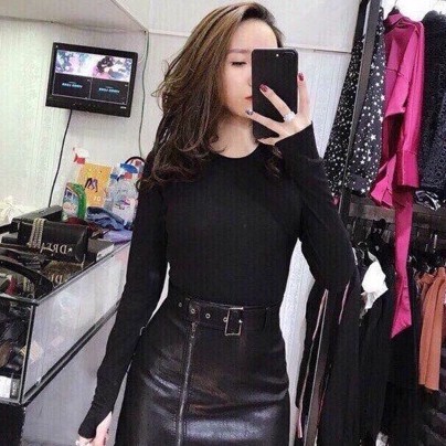 Áo croptop nữ Bingshop vải thun tăm dài tay xỏ ngón nhiều màu