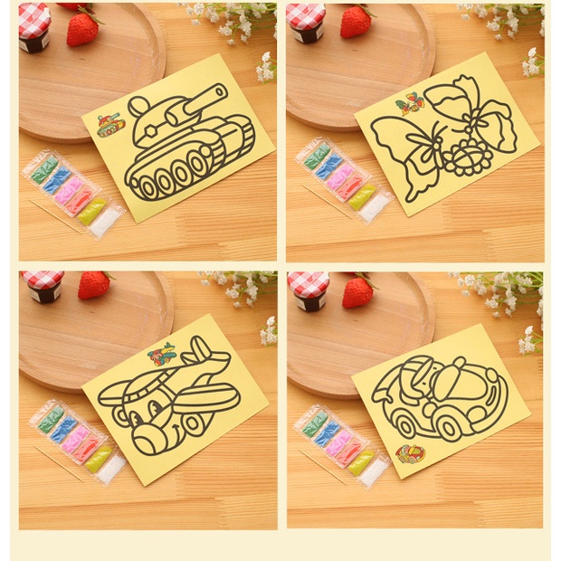 Bộ 5 Tranh Cát Màu Sắc Tự Vẽ Cho Bé