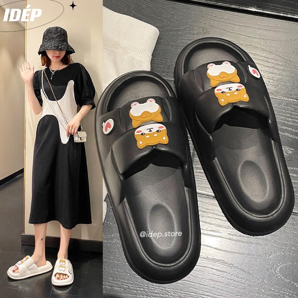 Dép bánh mì vuông Cún Corgi Maipy DL267 nữ quai ngang EVA siêu nhẹ êm chân đi trong nhà văn phòng