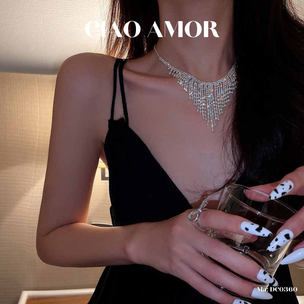 Choker đá, Chocker nữ, Dây chuyền đính đá dự tiệc sang trọng nhiều lớp lấp lánh Trang sức Ciao Amor - DC0360
