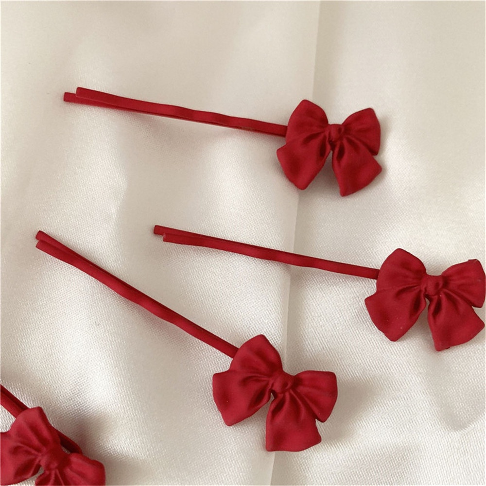 Set 2 Kẹp Tóc Hình Nơ Đỏ Ngọt Ngào Đáng Yêu Thời Trang Cho Nữ